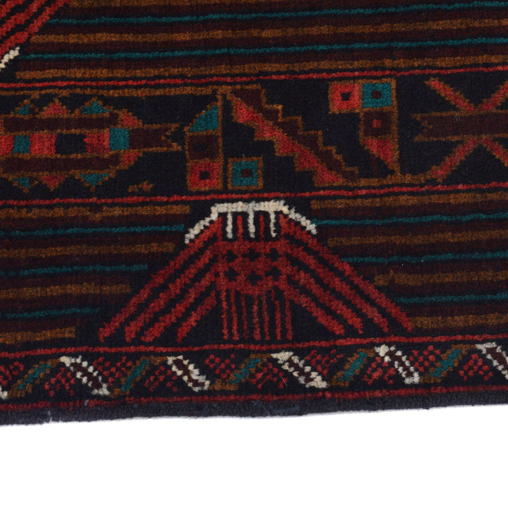 Afghan Baluchi Rug 4' 2" x 7' 2" Hand-Knotted detail