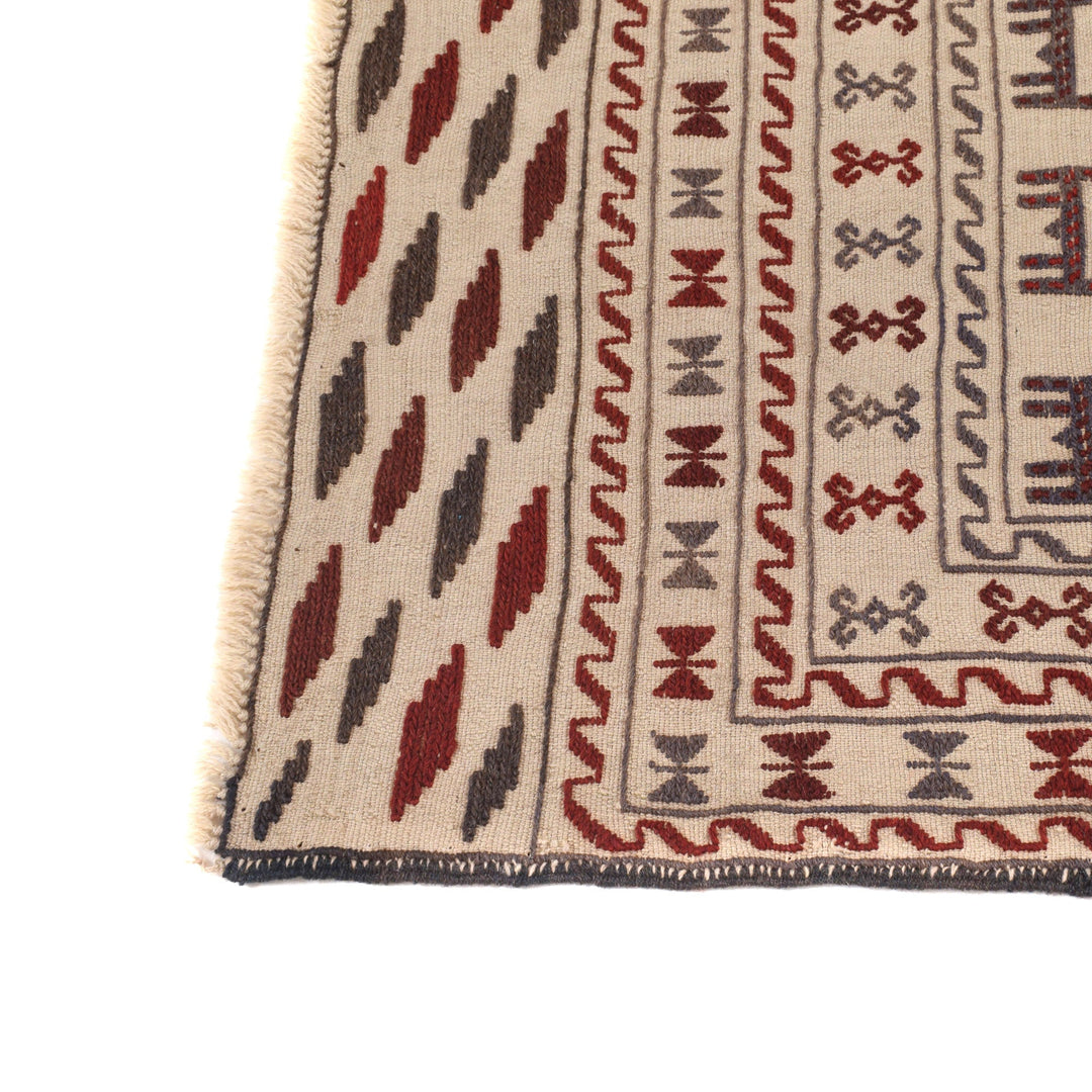 White Afghan Soumak Rug 4' 4" x 6' 2" Flat-Weave view