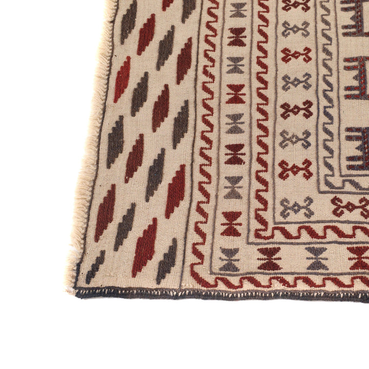 White Afghan Soumak Rug 4' 4" x 6' 2" Flat-Weave view