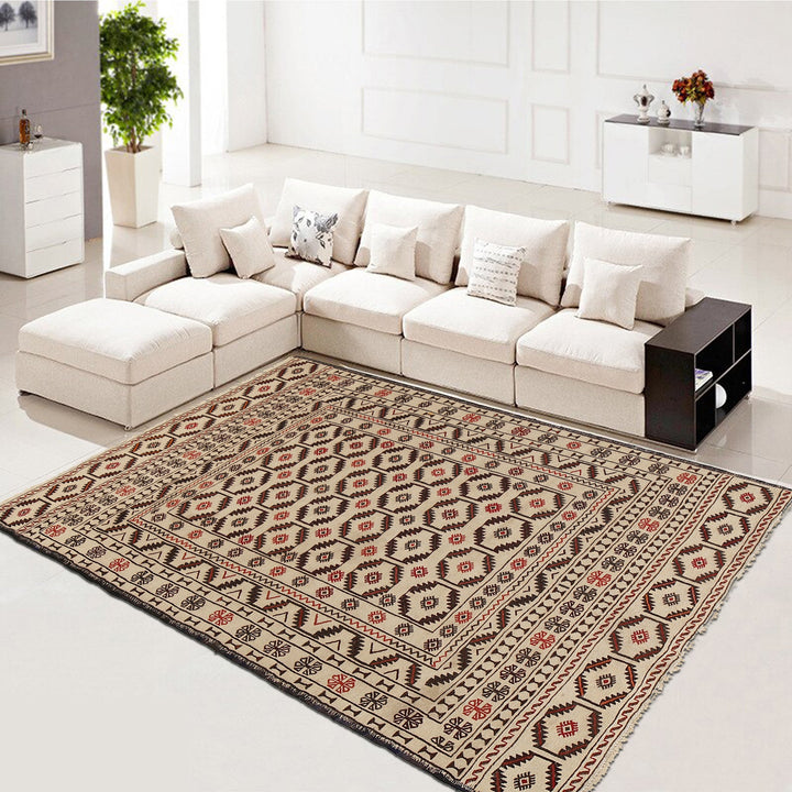White Afghan Soumak Rug 4' 5" x 6' 1" Flat-Weave field
