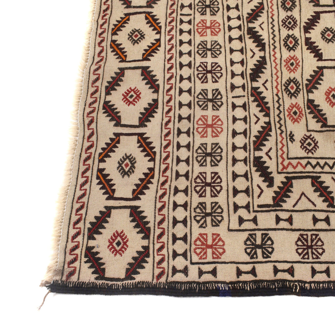 White Afghan Soumak Rug 4' 5" x 6' 1" Flat-Weave view