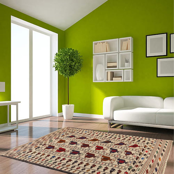 White Flat Weave Kelim 4' 3" x 6' 3" - No. AL35002