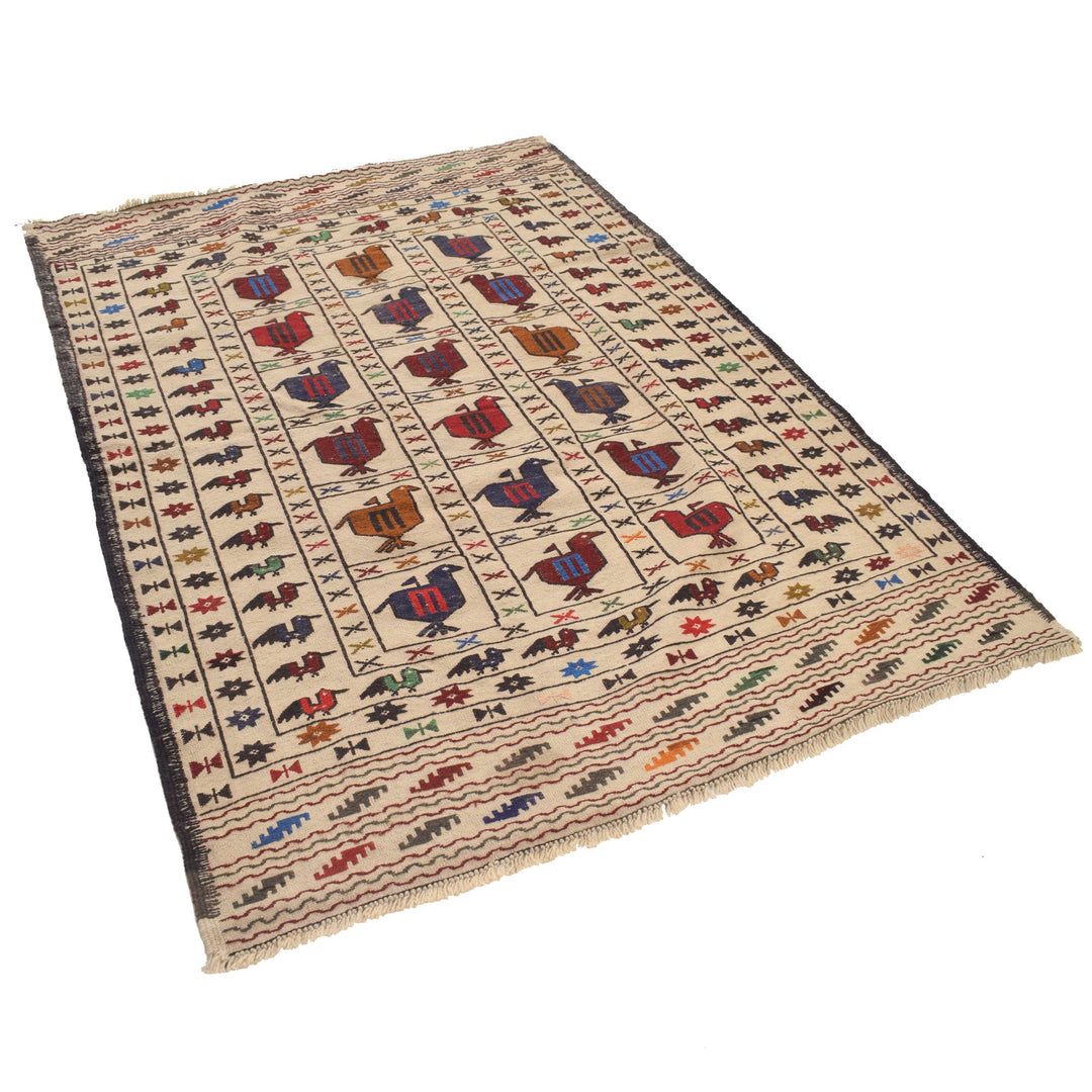 White Flat Weave Kelim 4' 3" x 6' 3" - No. AL35002