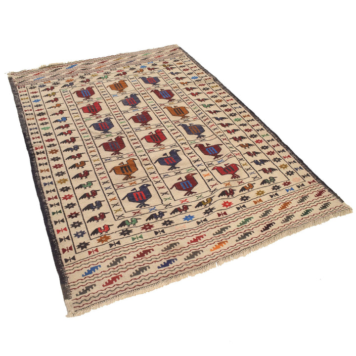 White Flat Weave Kelim 4' 3" x 6' 3" - No. AL35002