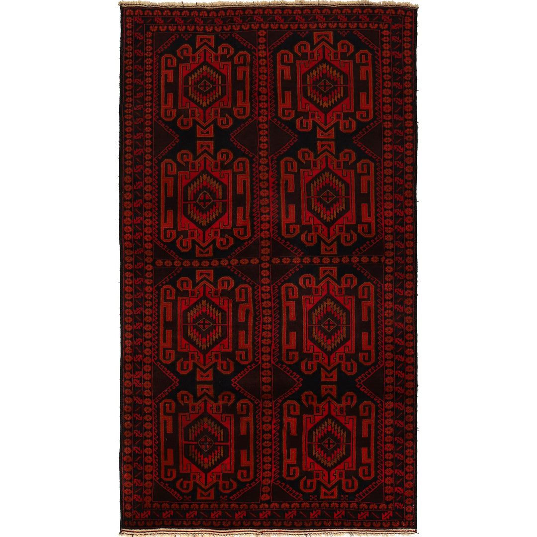 Afghan Baluchi Rug 4' 0" x 7' 5" Hand-Knotted