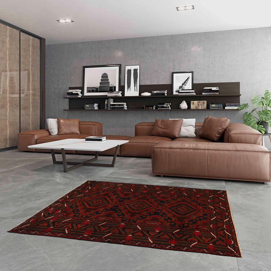 Afghan Baluchi Rug 4' 3" x 6' 3" Hand-Knotted field