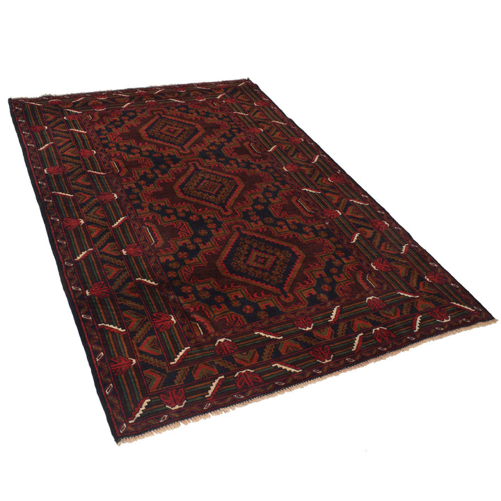 Afghan Baluchi Rug 4' 3" x 6' 3" Hand-Knotted pattern