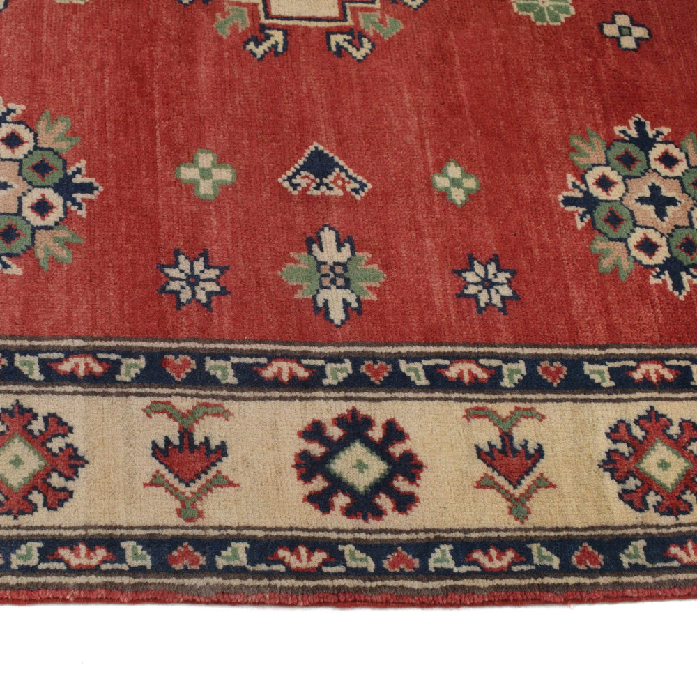 Red Afghan Kazak Rug 4' 10" x 6' 6" Hand-Knotted detail