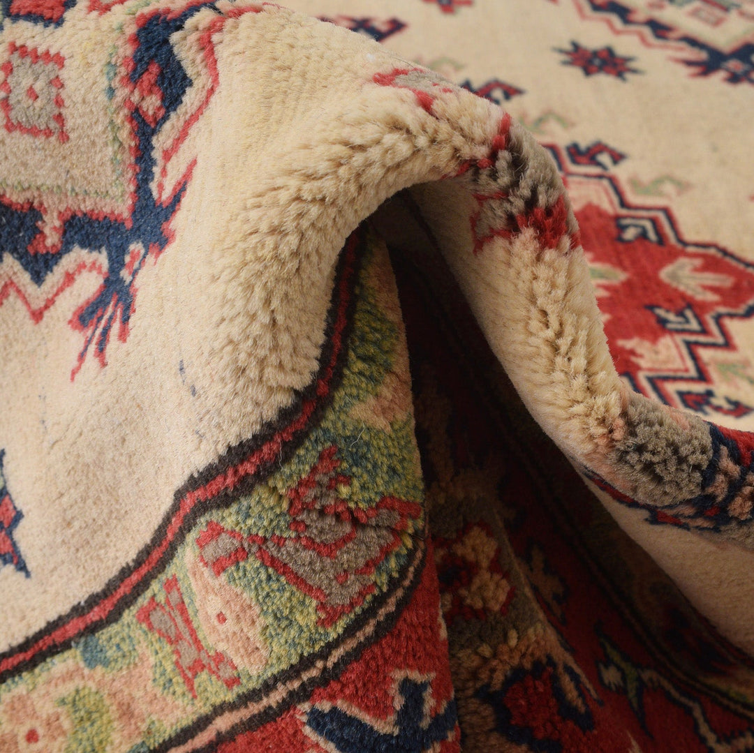 Beige Afghan Kazak Rug 4'10" x 6'10" Hand-Knotted | No. AL47980