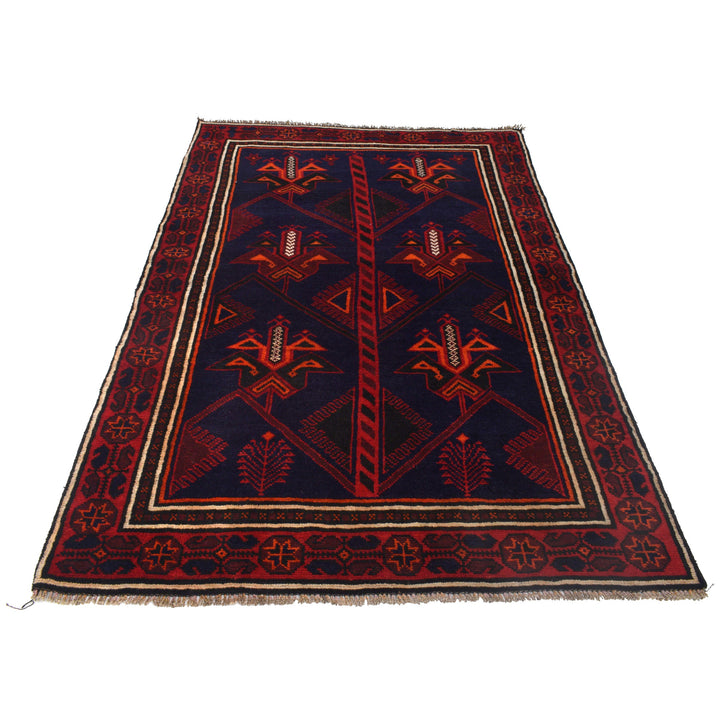 Navy Blue Afghan Baluchi Rug 4' 2" x 6' 5" Hand-Knotted detail