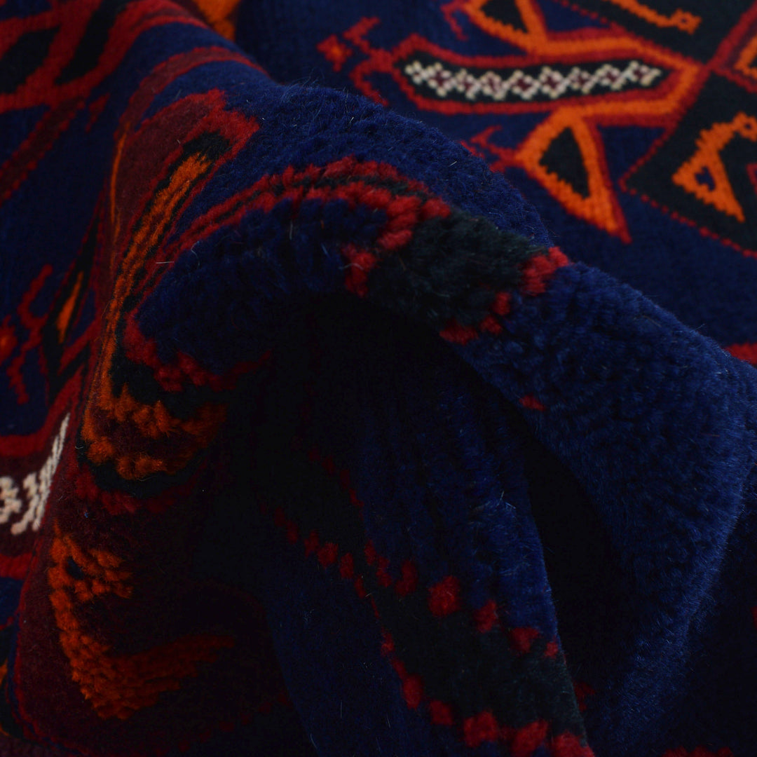 Navy Blue Afghan Baluchi Rug 4' 2" x 6' 5" Hand-Knotted pattern