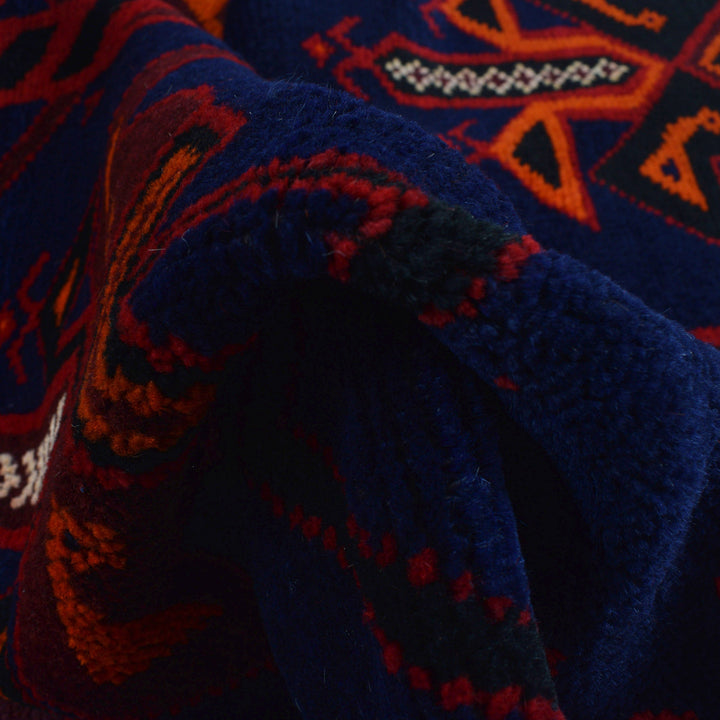 Navy Blue Afghan Baluchi Rug 4' 2" x 6' 5" Hand-Knotted pattern
