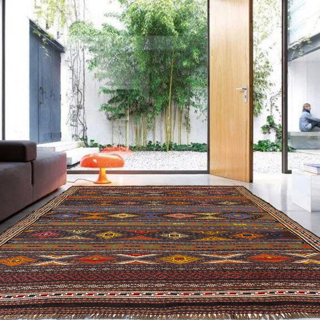 Afghan Laghari Kilim Rug 4' 6" x 6' 2" Flat-Weave | No. AL37199