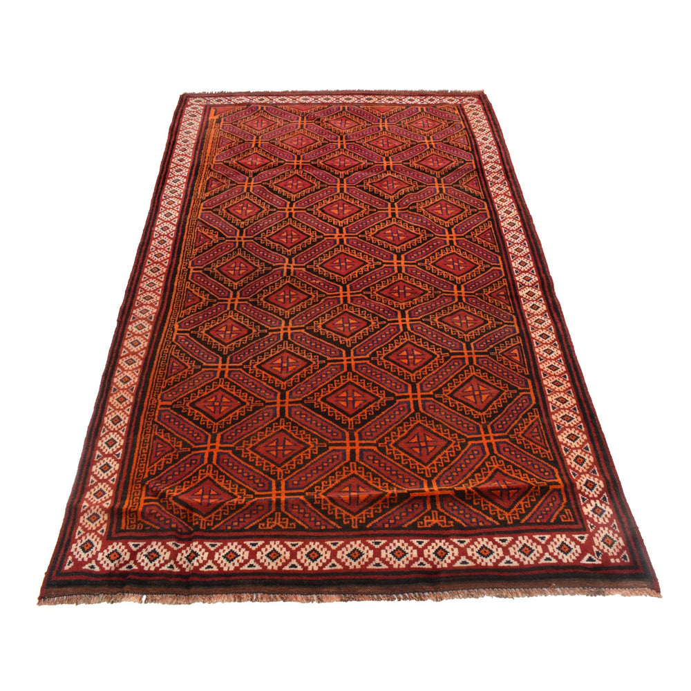 Red Afghan Baluchi Rug 4' 6" x 7' 5" Hand-Knotted detail