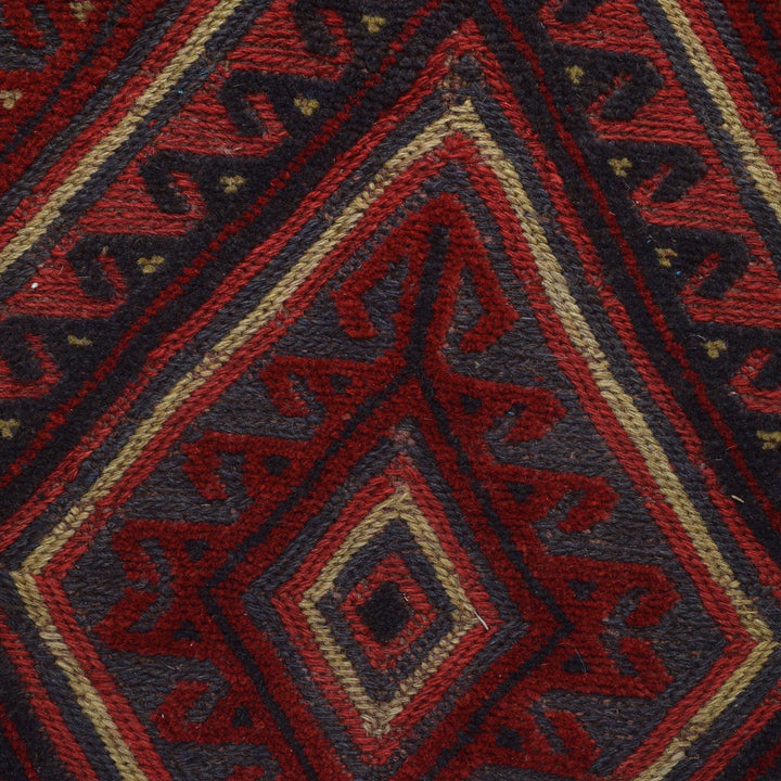 Deep Red Afghan Mashwani Rug 4' 6" x 5' 10" Hand-Knotted close-up