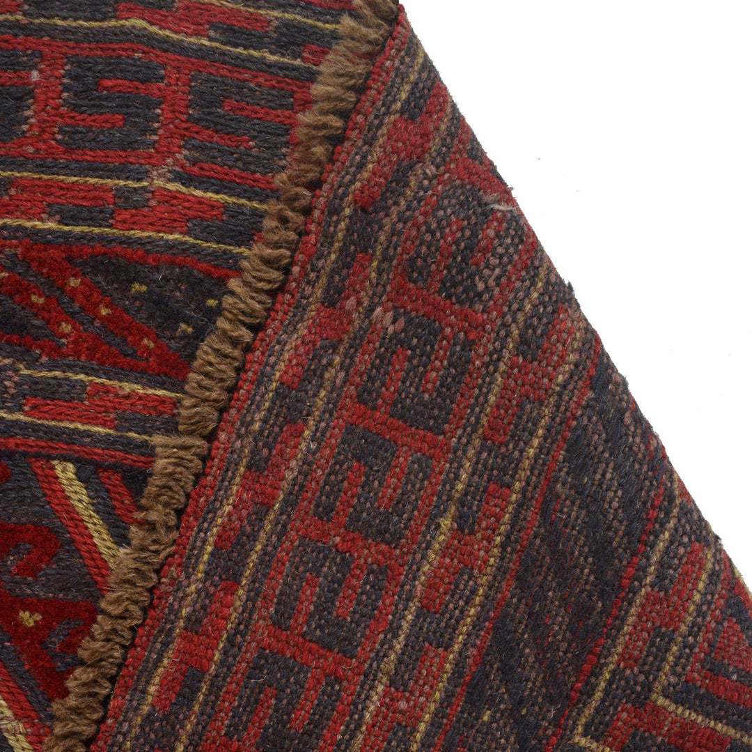 Deep Red Afghan Mashwani Rug 4' 6" x 5' 10" Hand-Knotted pattern