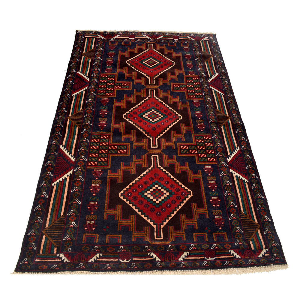 Afghan Baluchi Rug 3' 10" x 6' 3" Hand-Knotted detail