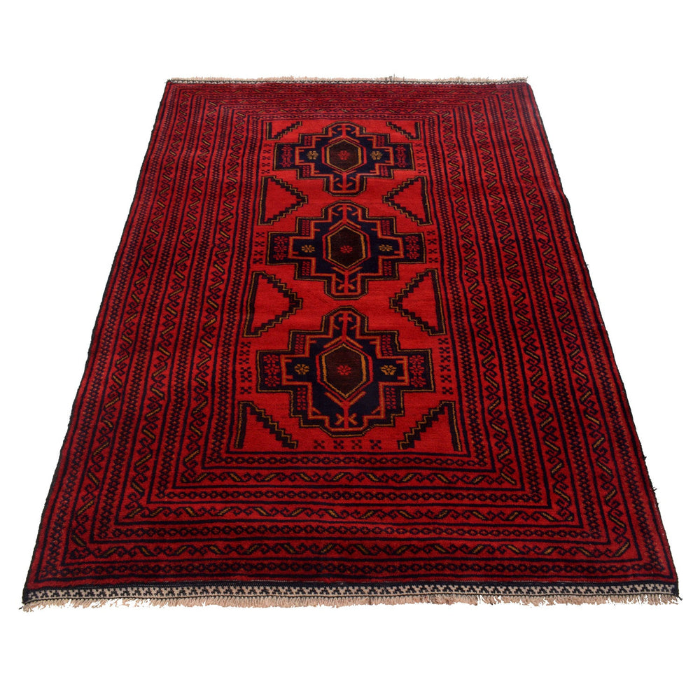 Afghan Baluchi Rug 4' 1" x 6' 1" Hand-Knotted detail