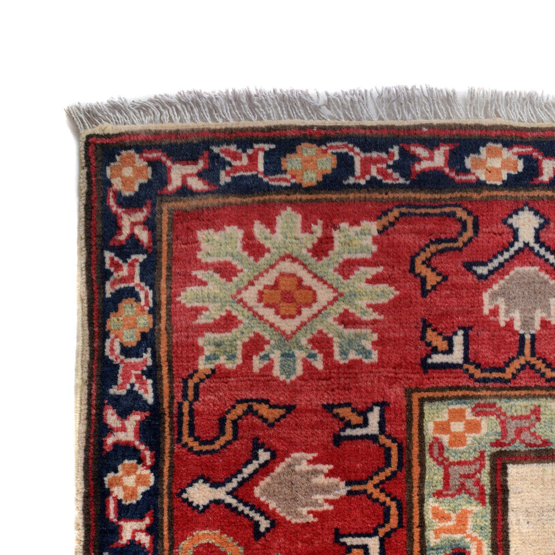 Beige Afghan Kazak Rug 5' 1" x 6' 3" Hand-Knotted | No. AL73448