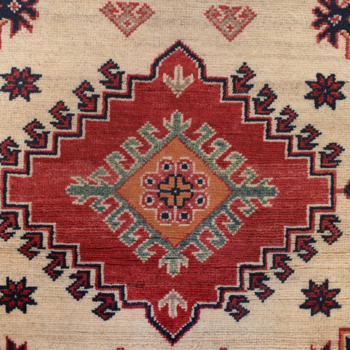Beige Afghan Kazak Rug 5' 1" x 6' 3" Hand-Knotted | No. AL73448