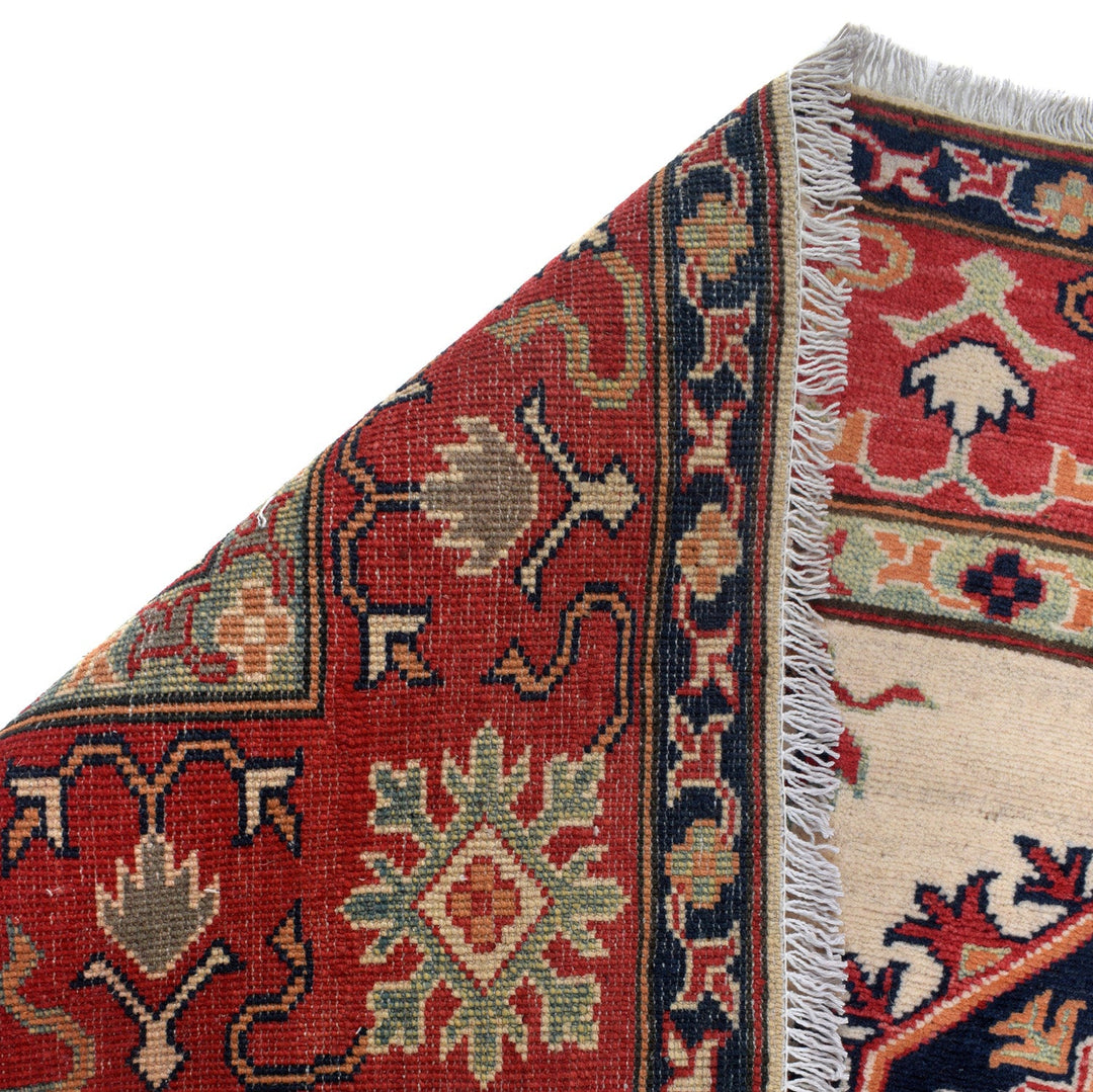 Beige Afghan Kazak Rug 5' 1" x 6' 3" Hand-Knotted | No. AL73448