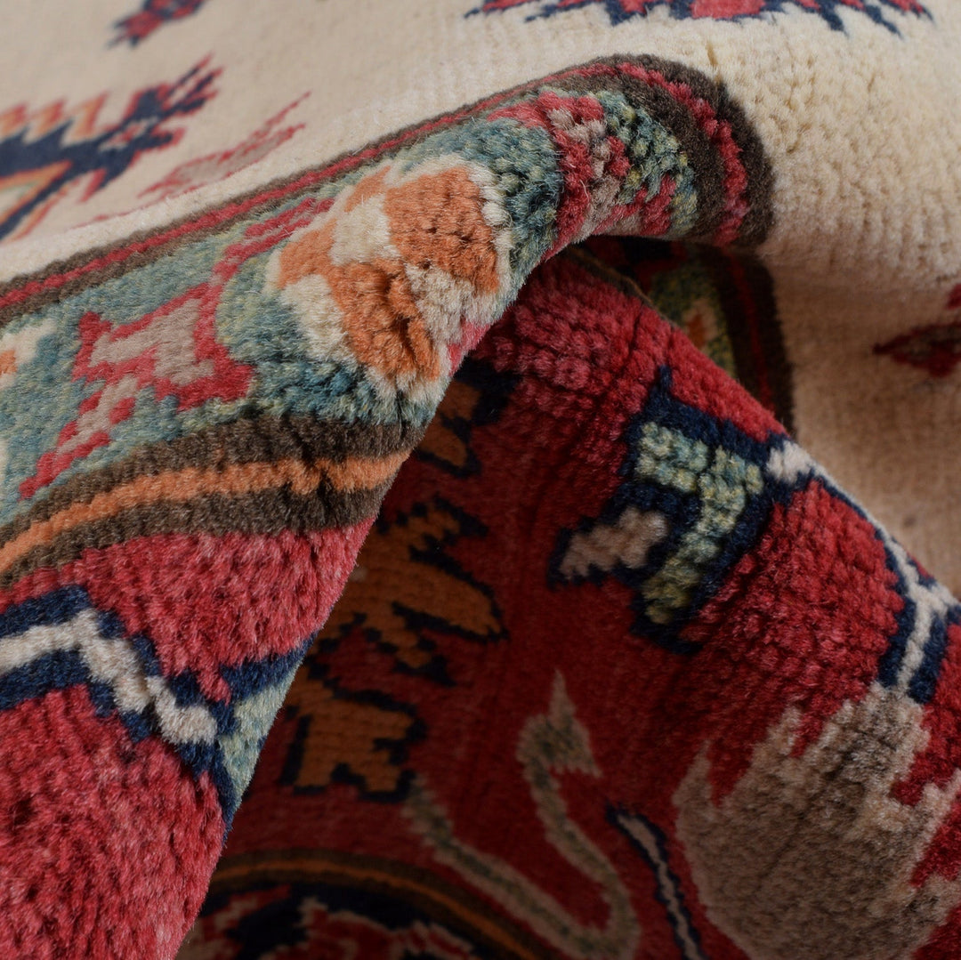 Beige Afghan Kazak Rug 5' 1" x 6' 3" Hand-Knotted | No. AL73448