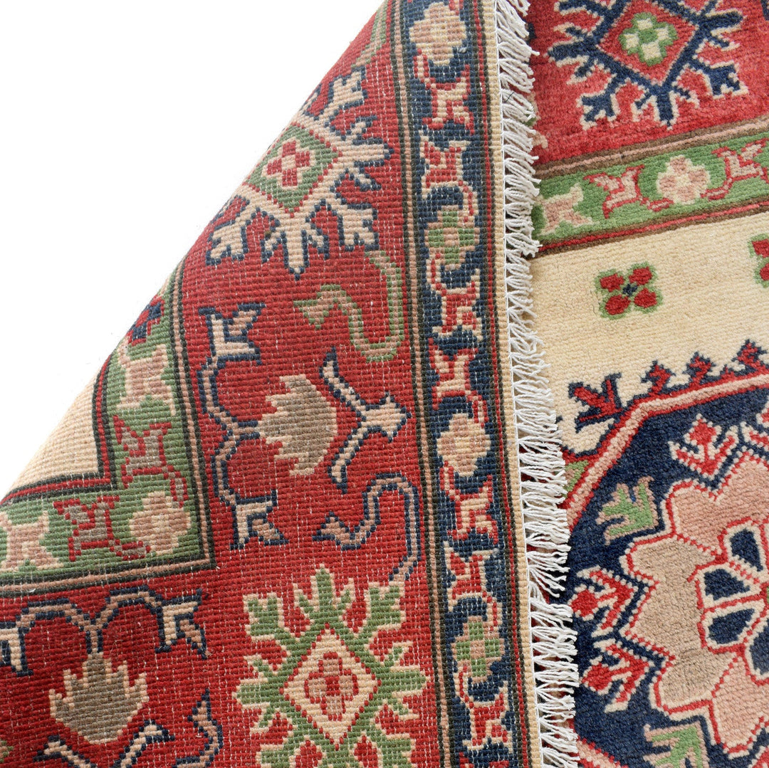 Beige Afghan Kazak Rug 5' 0" x 6' 5" Hand-Knotted | No. AL80525