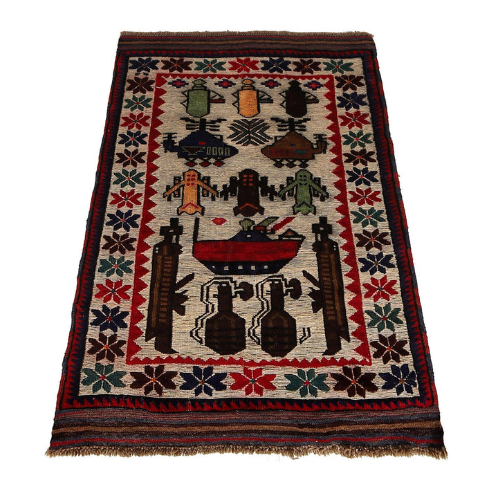 Ivory Afghan War Kilim Rug 2' 8" x 4' 6" Flat-Weave detail