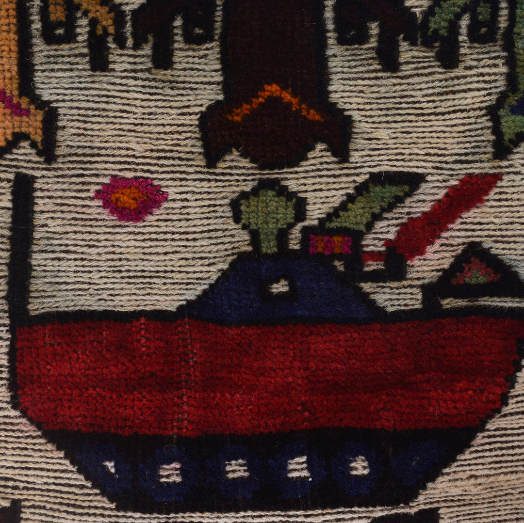 Ivory Afghan War Kilim Rug 2' 8" x 4' 6" Flat-Weave close-up