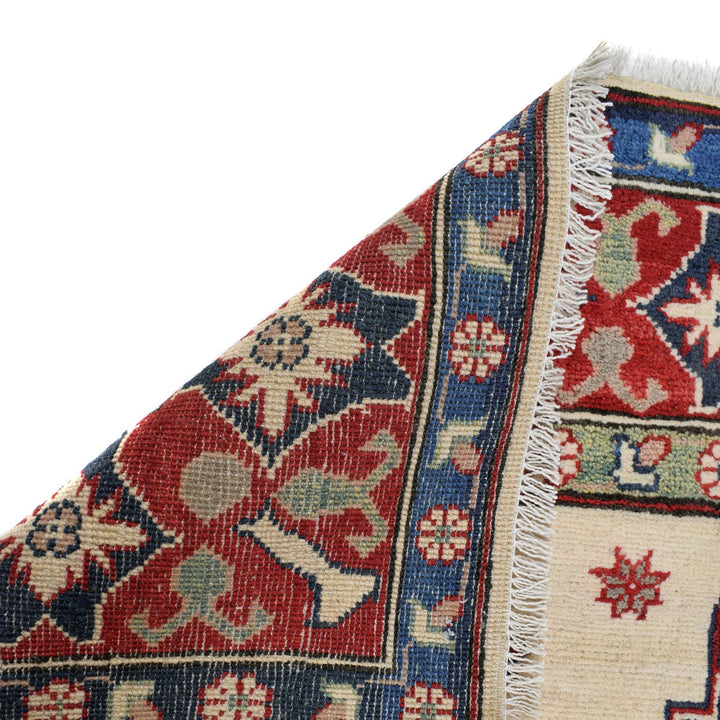 Beige Afghan Kazak Rug 4' 10" x 6' 9" Hand-Knotted pattern