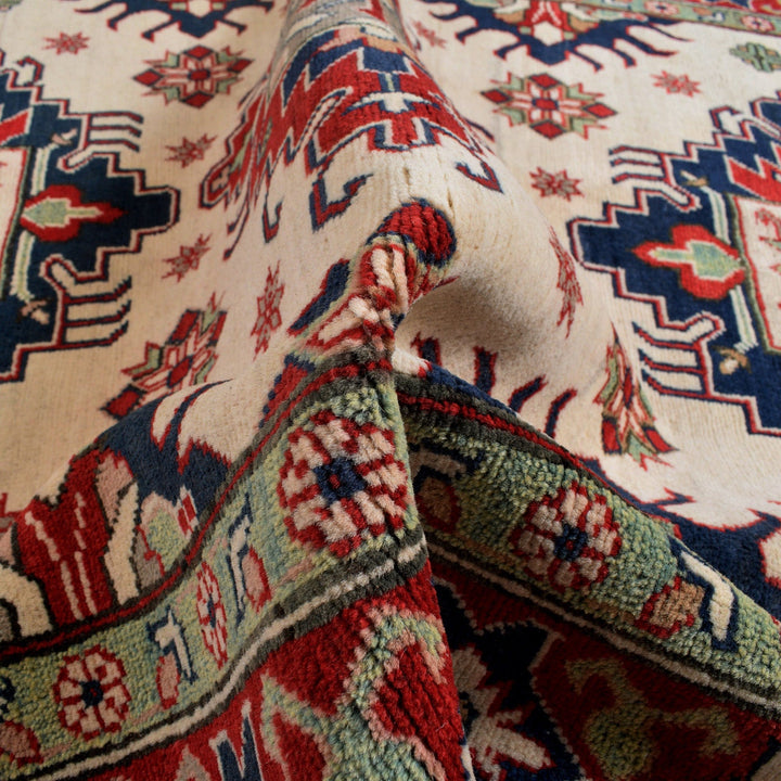 Beige Afghan Kazak Rug 4' 10" x 6' 9" Hand-Knotted field
