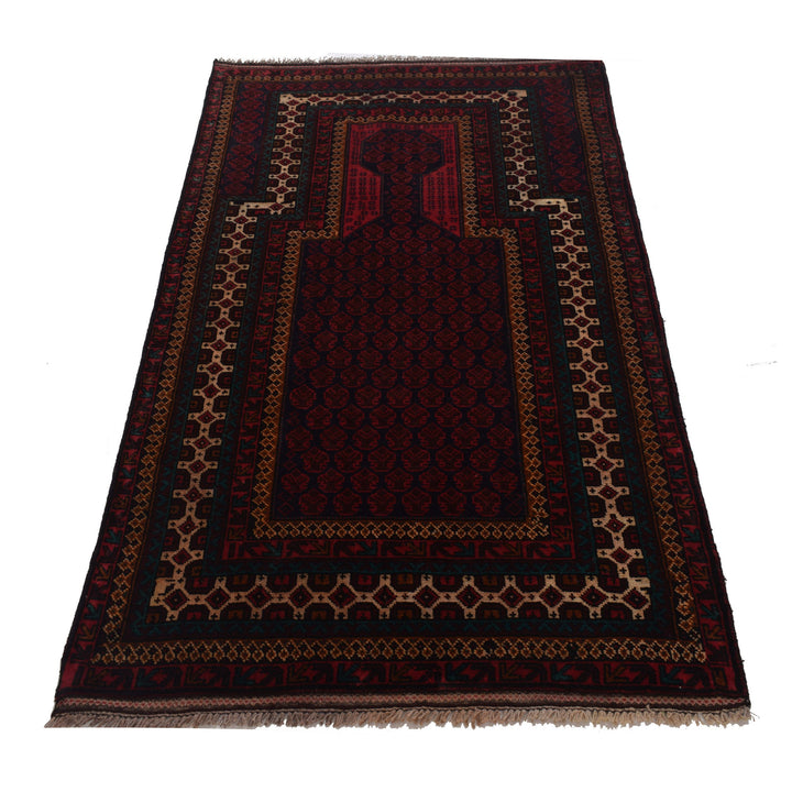 Red Afghan Prayer Rug 3' 1" x 5' 3" Hand-Knotted detail