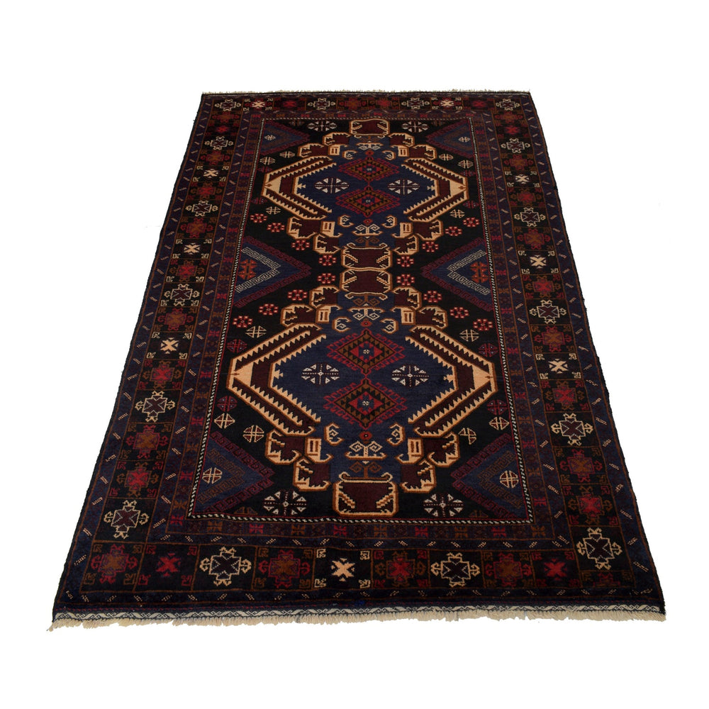 Afghan Baluchi Rug 4' 1" x 7' 2" Hand-Knotted detail