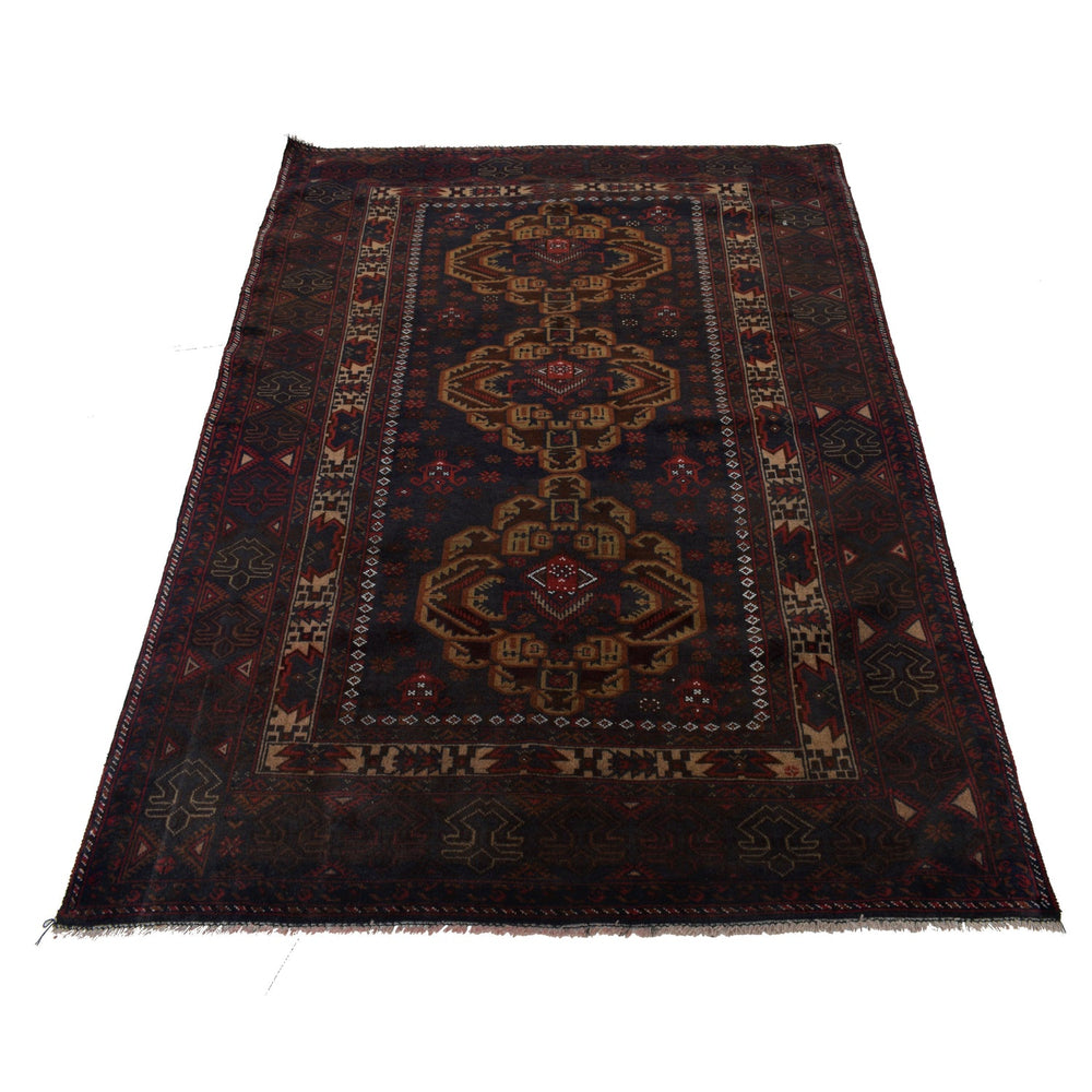Afghan Baluchi Rug 4' 7" x 6' 10" Hand-Knotted detail