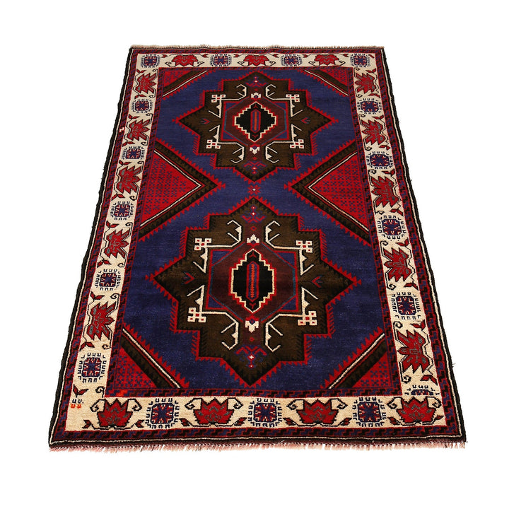 Multicolor Afghan Baluchi Rug 3'9" x 6'1" Hand-Knotted detail