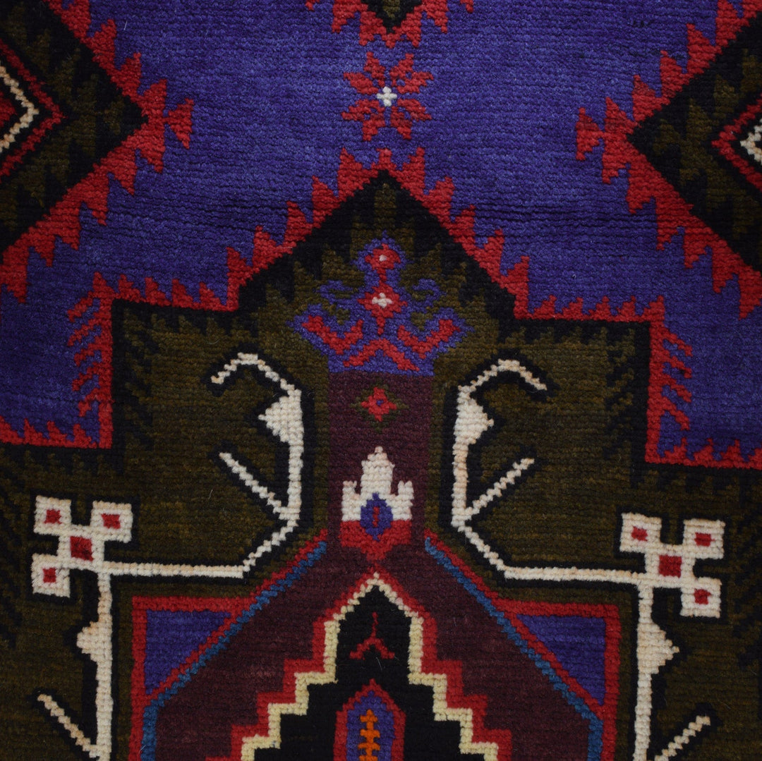Multicolor Afghan Baluchi Rug 3'9" x 6'1" Hand-Knotted close-up