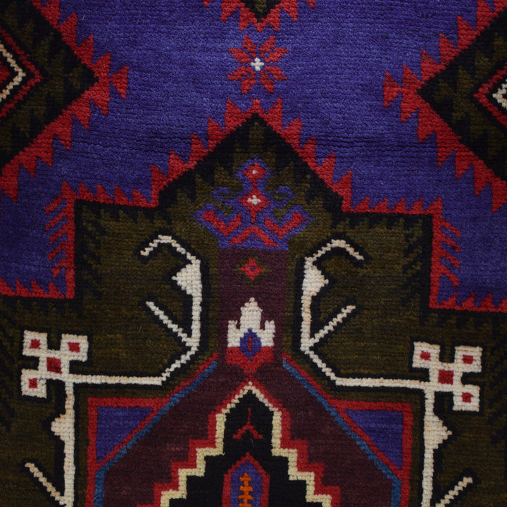 Multicolor Afghan Baluchi Rug 3'9" x 6'1" Hand-Knotted close-up