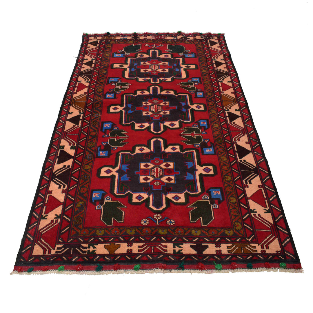 Afghan Baluchi Rug 4' 2" x 7' 2" Hand-Knotted detail