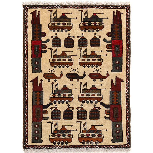 Handmade Afghan War Area Rug 2' 0" x 2' 9" - No. AL69587
