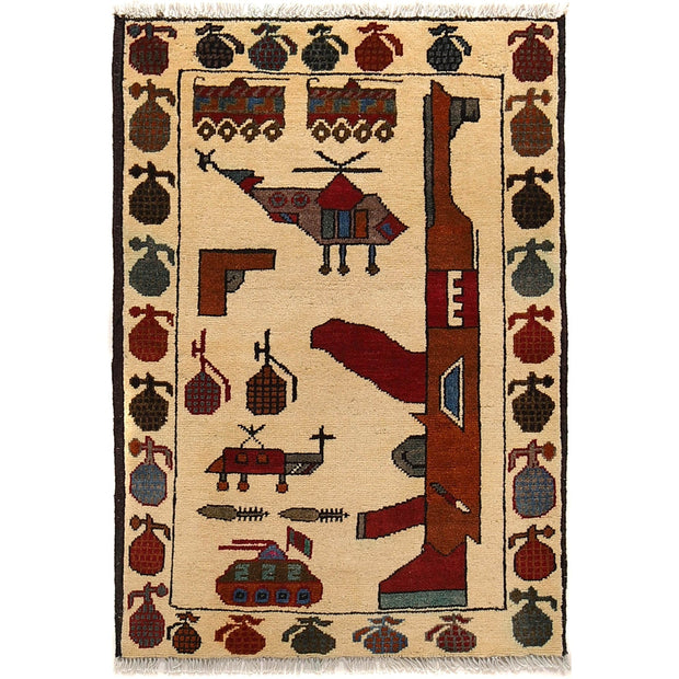 Handmade Afghan War Area Rug 2' 2" x 3' 0" - No. AL71867