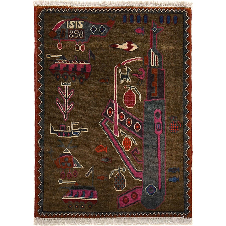 Brown War Rug 2' 0" x 2' 9" - No. AL18636