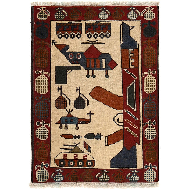 Handmade Afghan War Area Rug 2' 1" x 2' 11" - No. AL86534