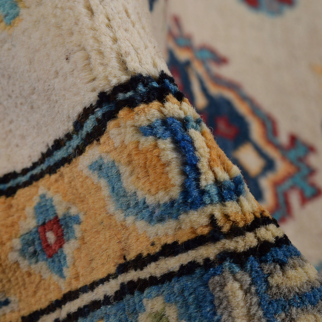 Beige Afghan Kazak Rug 6' 9" x 10' 5" Hand-Knotted field