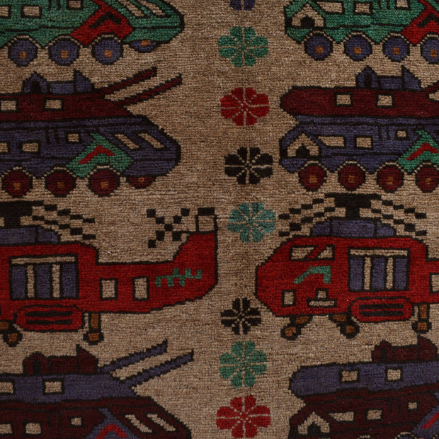 Handmade Afghan War Area Rug 4' 4" x 5' 7" - No. AL97384