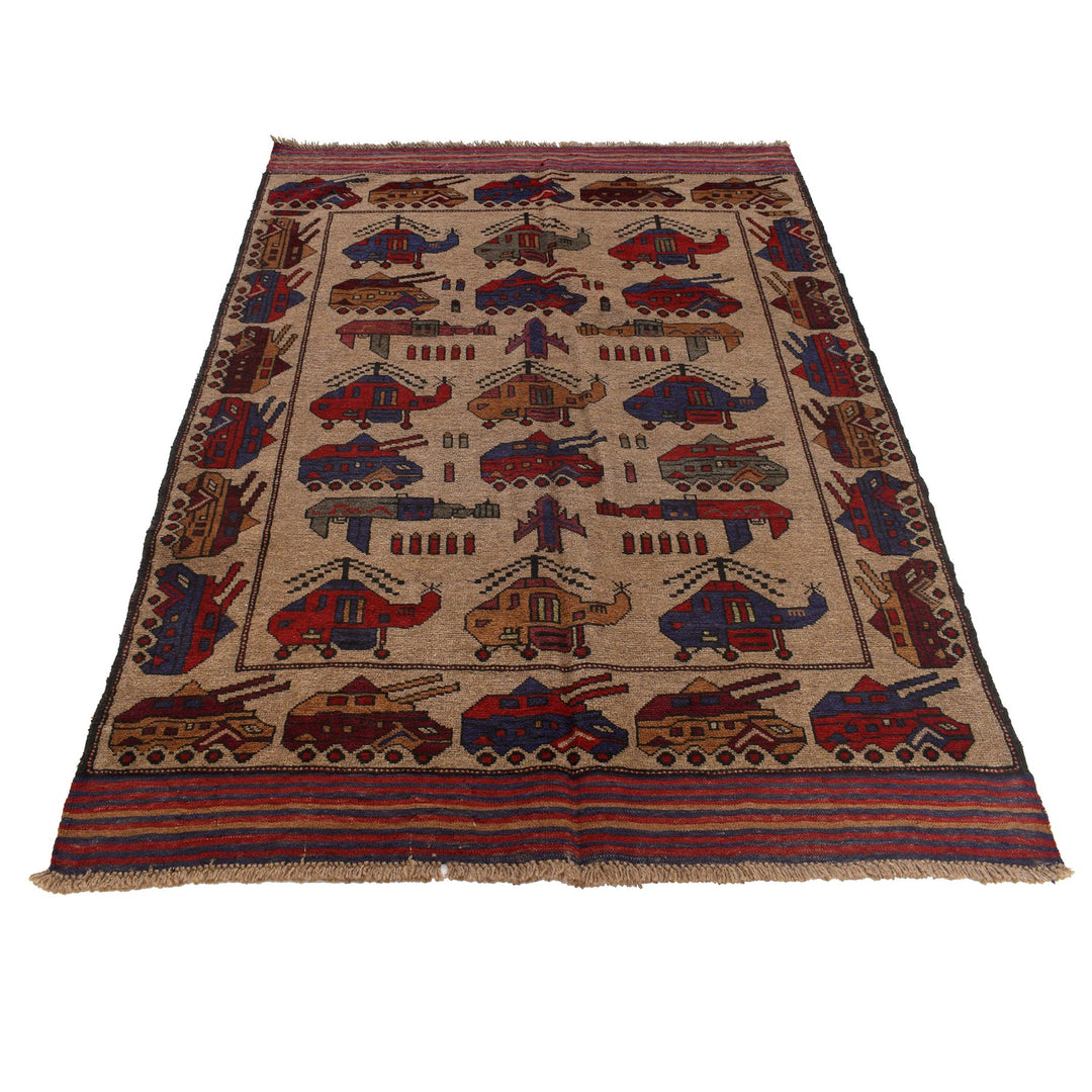 Hand-Knotted Afghan War Carpet 4' 3" x 6' 3" - No. AL99116
