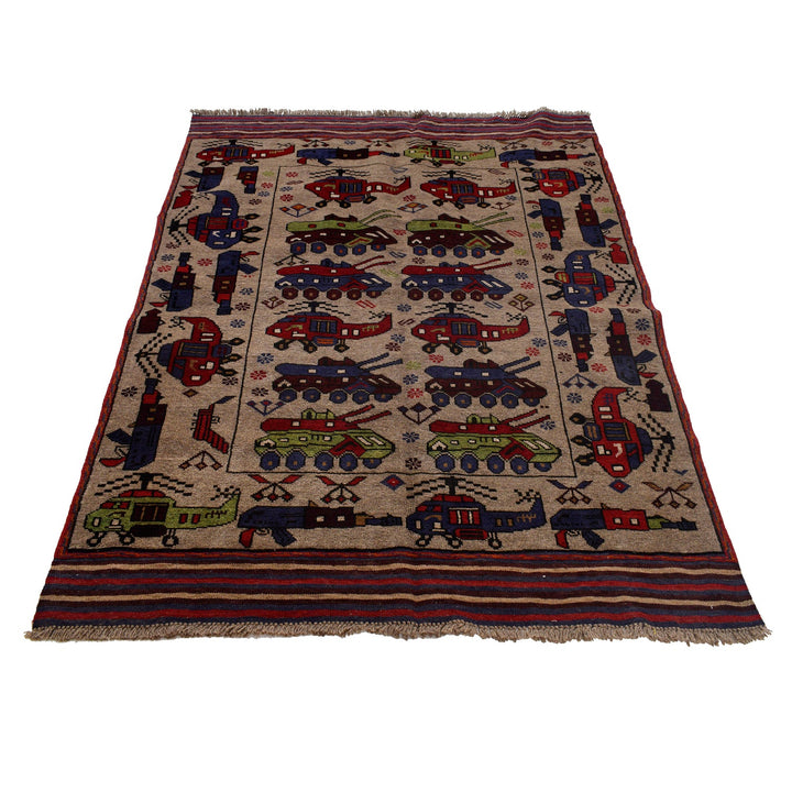 Hand-Knotted Afghan War Carpet 4' 5" x 6' 3" - No. AL78228