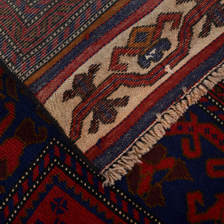 Red Afghan Baluchi Rug 3' 10" x 5' 9" Hand-Knotted pattern