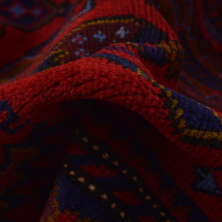 Red Afghan Baluchi Rug 3' 10" x 5' 9" Hand-Knotted field