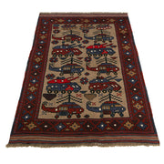 Brown Color War Rug 3' 1" x 4' 7" - No. AL97347