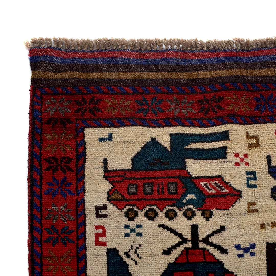 Handmade Afghan War Area Rug 3' 7" x 4' 10" - No. AL31346